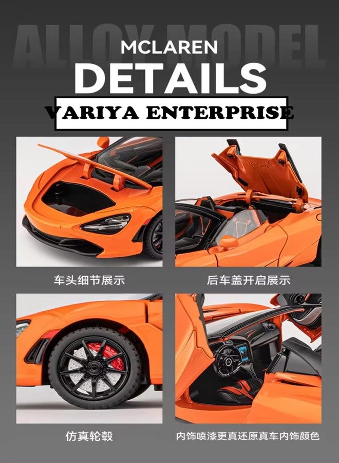 VARIYA ENTERPRISE® 1:24 Big McLaren 720s Convertible Toy Car Metal Pull Back Diecast Car with Openable Door and Sound Light, Gifts Toys for Kids【 Orange 】 - Image 5